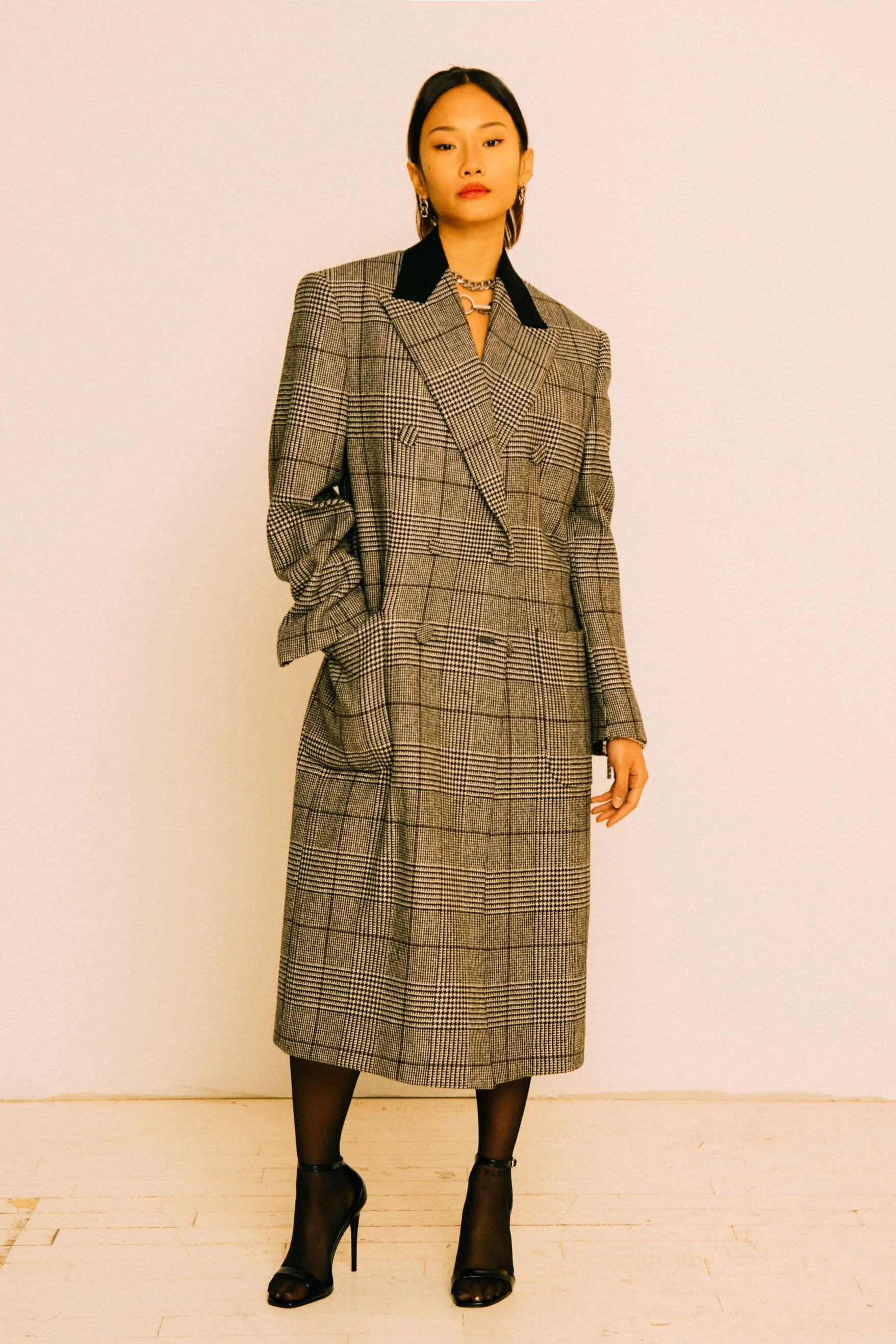 KATIE GLEN PLAID GRAY OVERCOAT