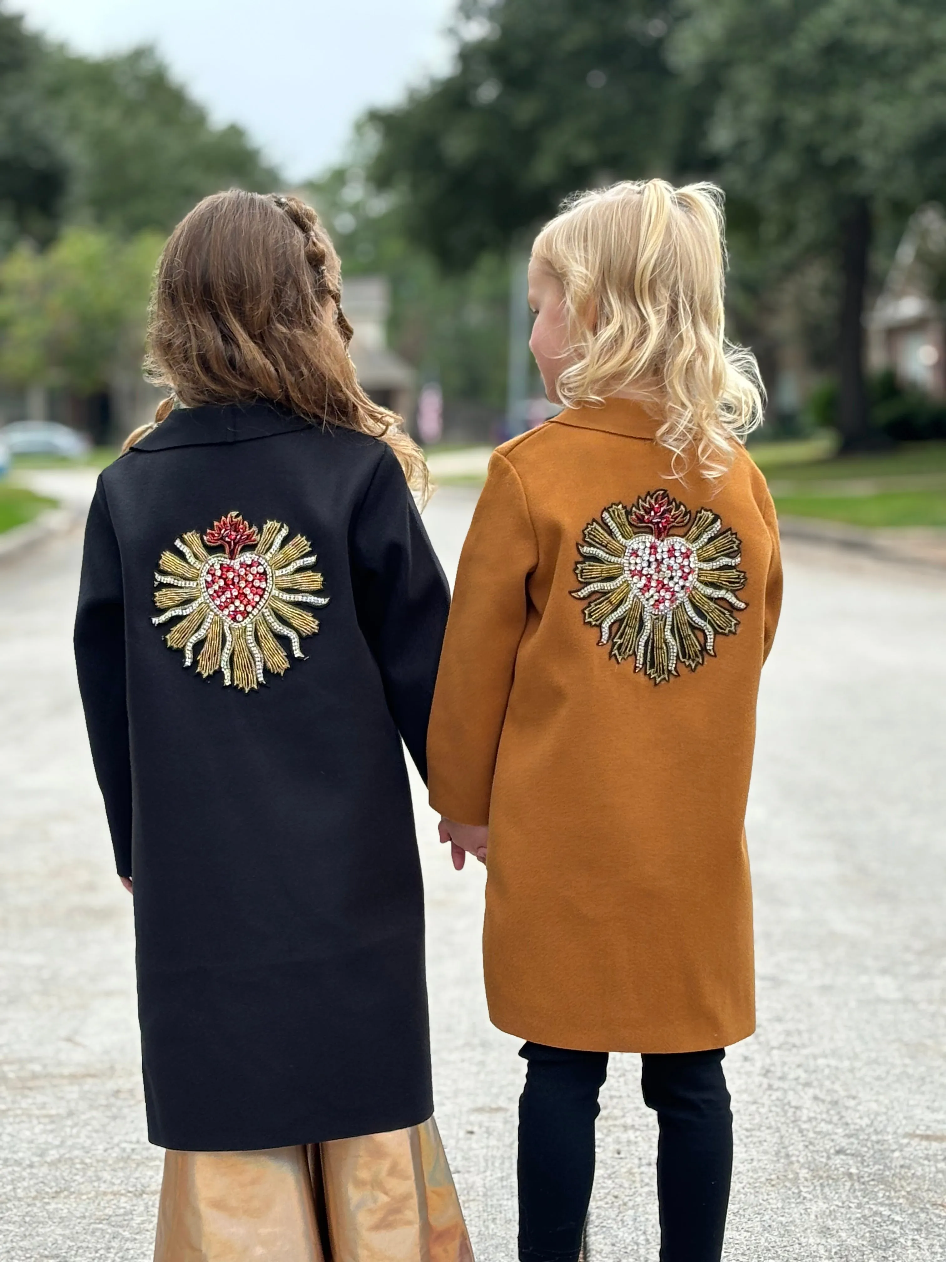 Kids Rhinestone Heart Jacket - Camel