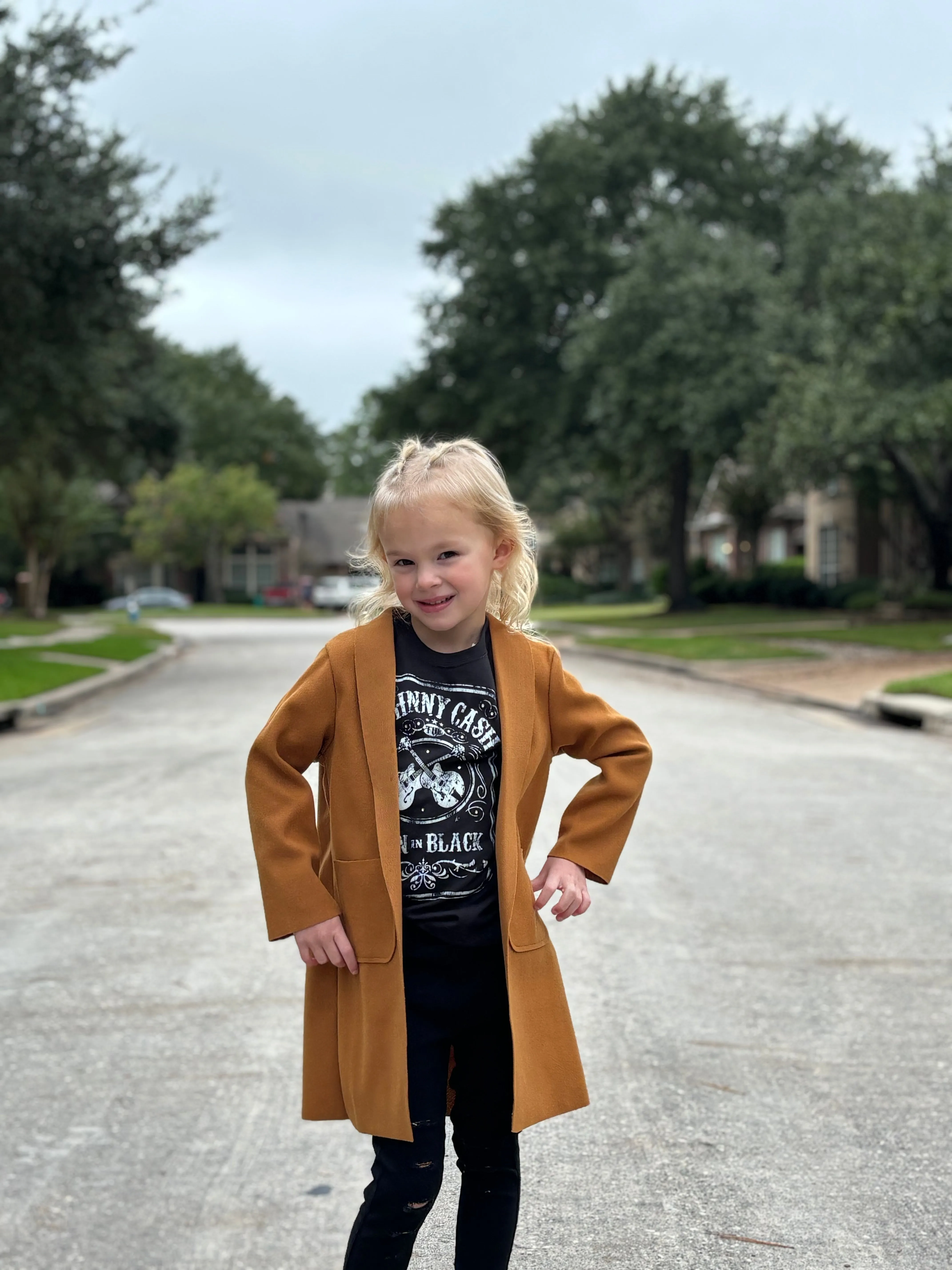 Kids Rhinestone Heart Jacket - Camel