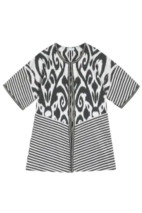 Ladue Silk Ikat Mid-Length Coat - Black, White
