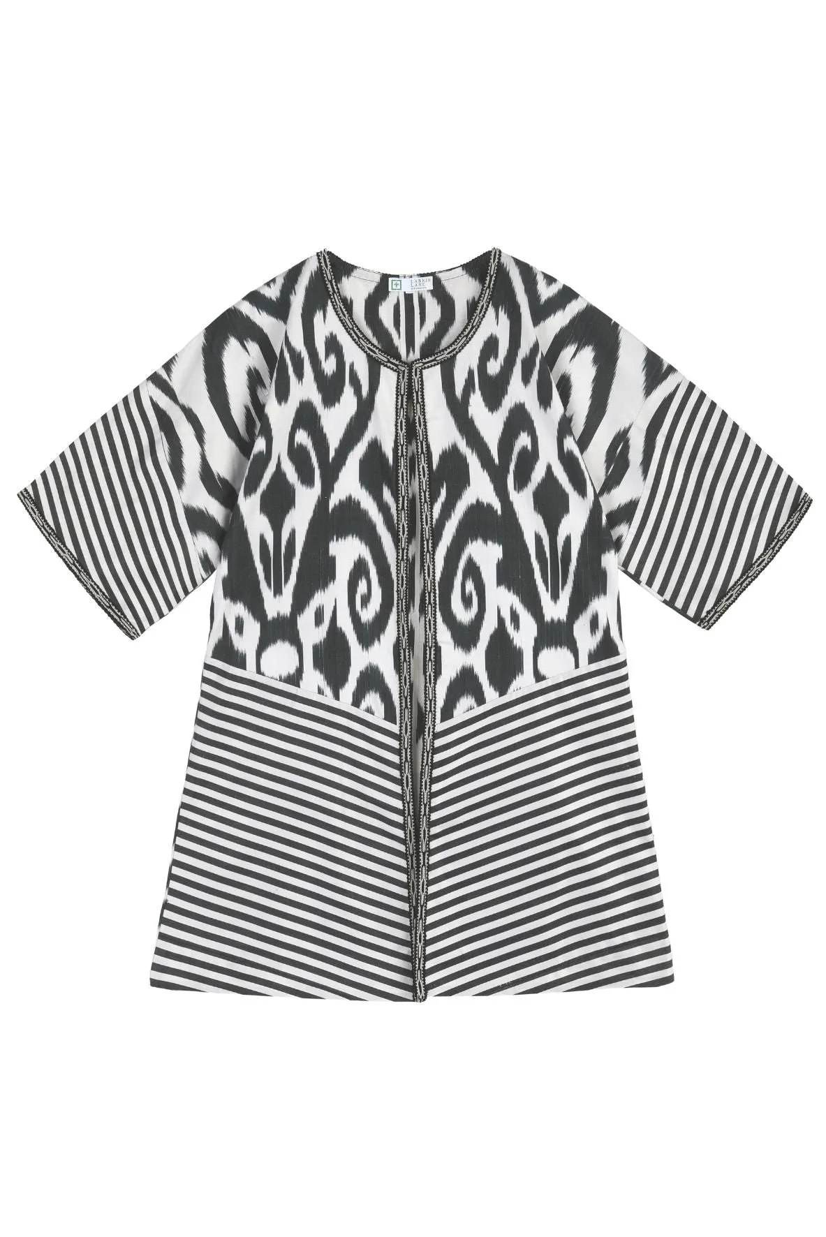 Ladue Silk Ikat Mid-Length Coat - Black, White