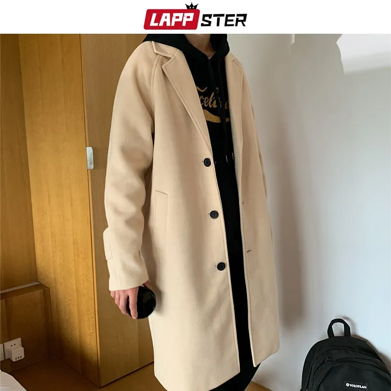 LAPPSTER Men Korean Fashion Winter Jacket Coats 2023 Wool Coat Mens Oversized Harajuku Overcoat Male Japanese Streetwear Jackets