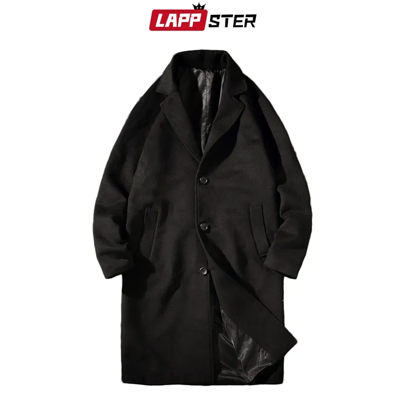 LAPPSTER Men Korean Fashion Winter Jacket Coats 2023 Wool Coat Mens Oversized Harajuku Overcoat Male Japanese Streetwear Jackets