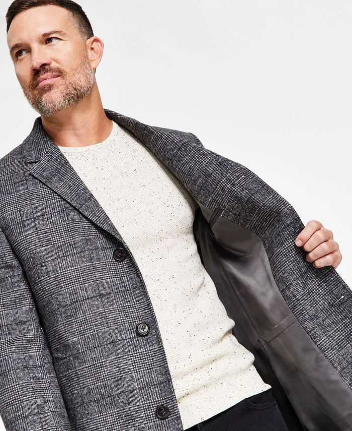 Lauren Ralph Lauren Mens Luther Luxury Blend Overcoat Coat Black White Plaid 42R