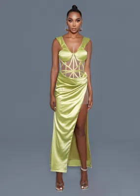 Lime Green Geometric Slit Dress
