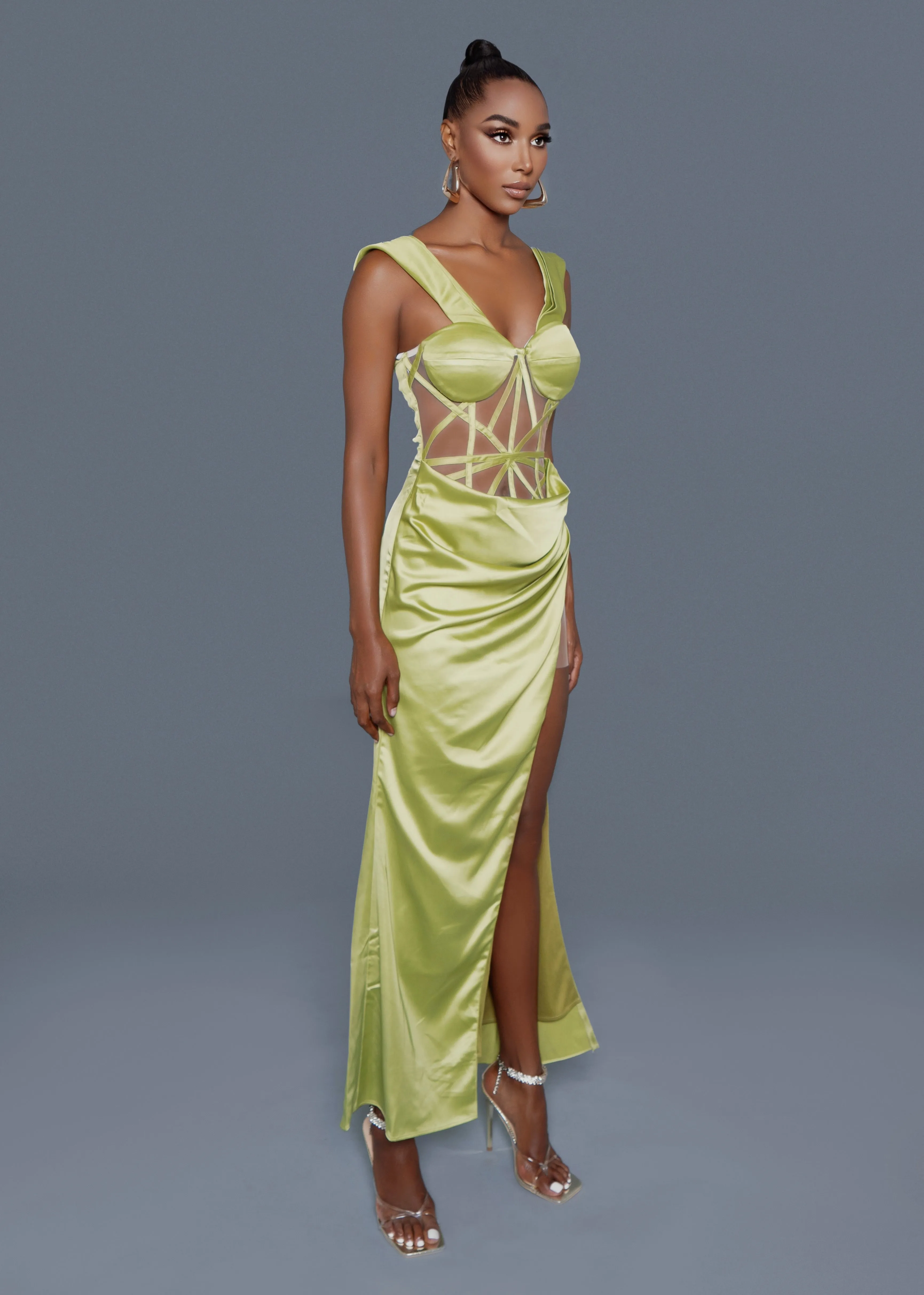 Lime Green Geometric Slit Dress