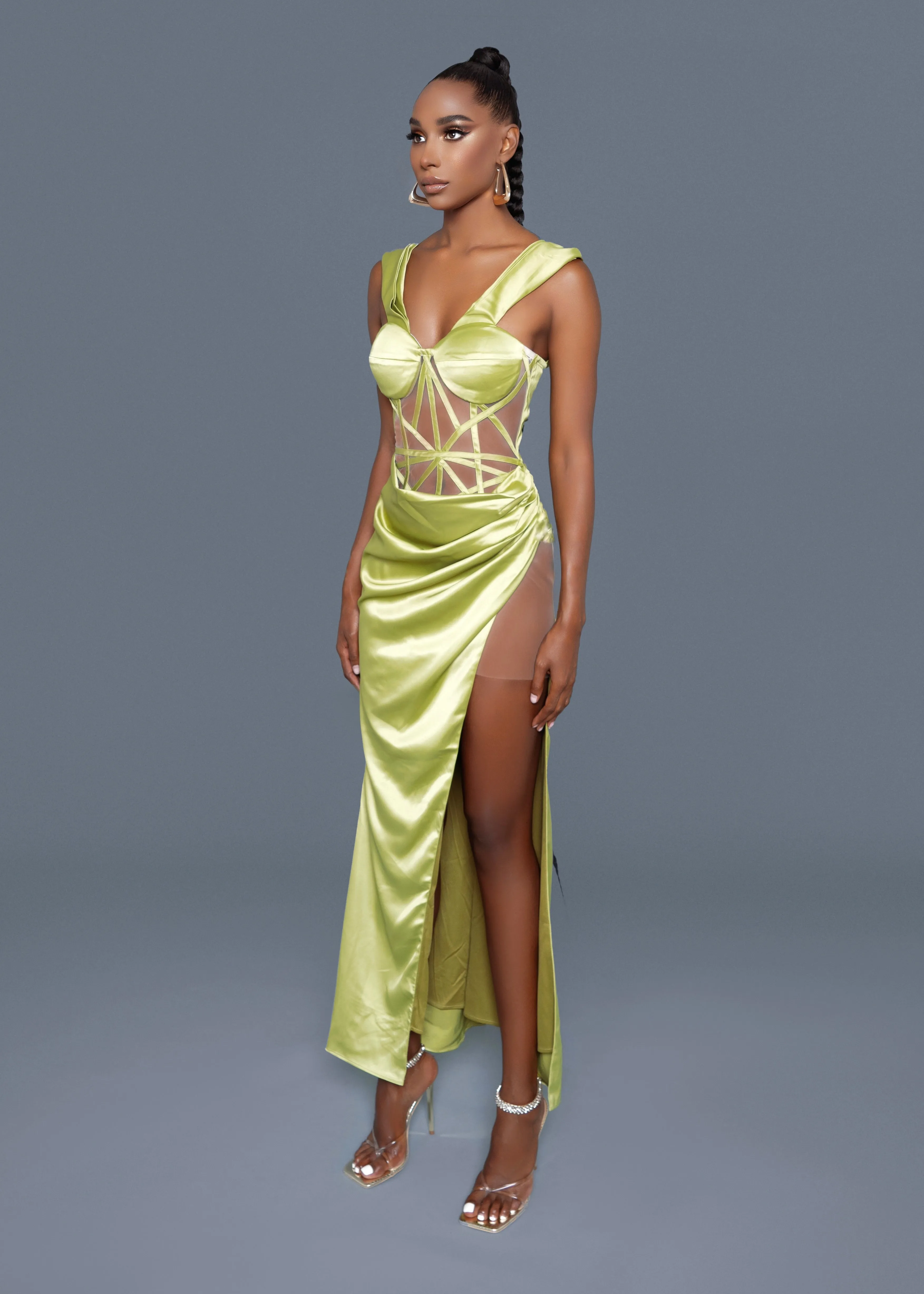 Lime Green Geometric Slit Dress