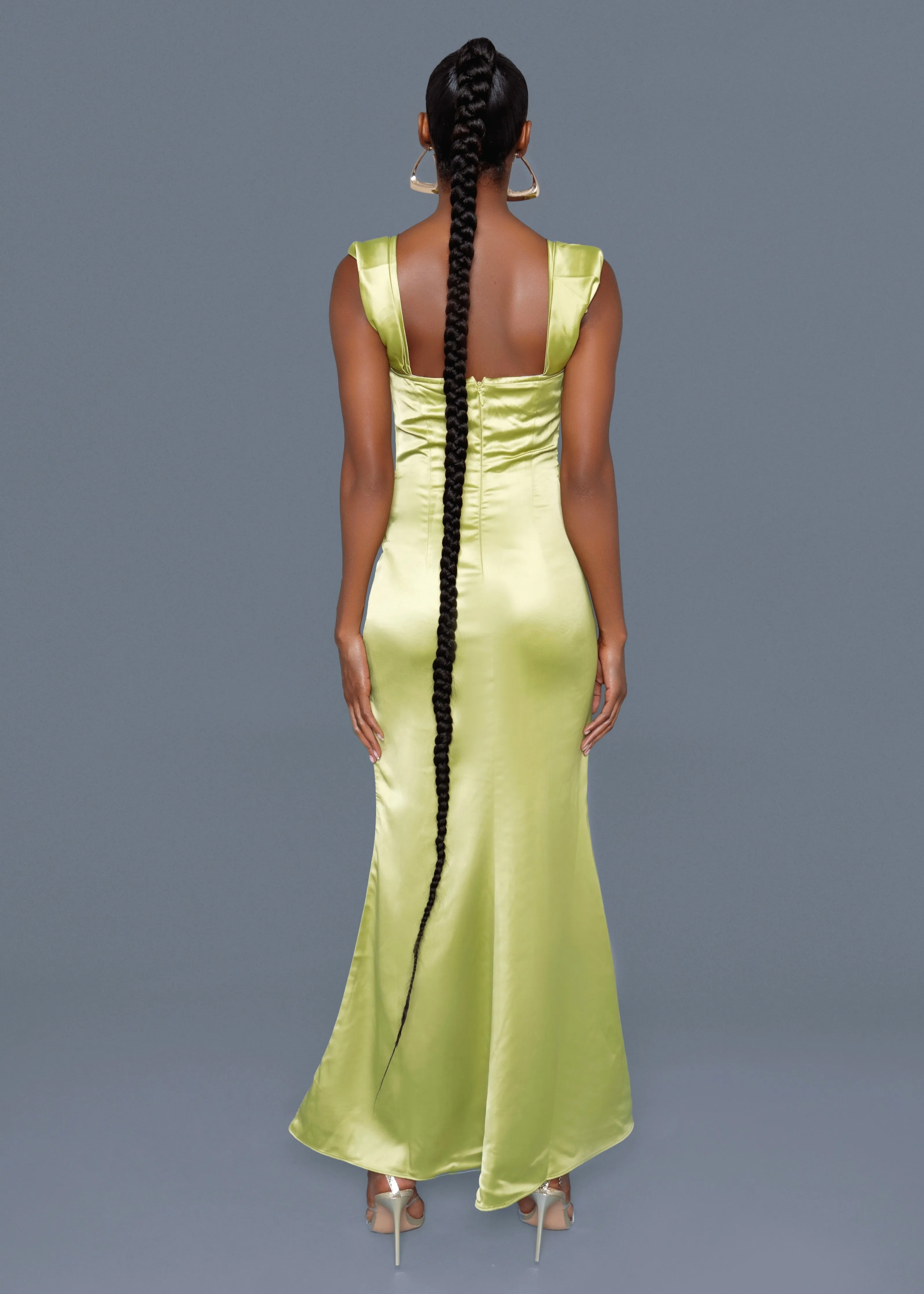 Lime Green Geometric Slit Dress