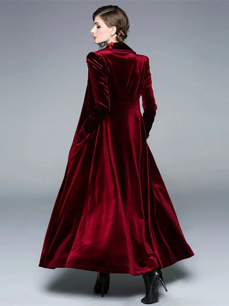 LVSANW JAMERARY Winter Runway Velvet Maxi Coat Women Vintage Notched Collar Wrap Black Thick Warm Long Trench Coat Outwear