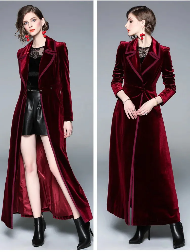LVSANW JAMERARY Winter Runway Velvet Maxi Coat Women Vintage Notched Collar Wrap Black Thick Warm Long Trench Coat Outwear