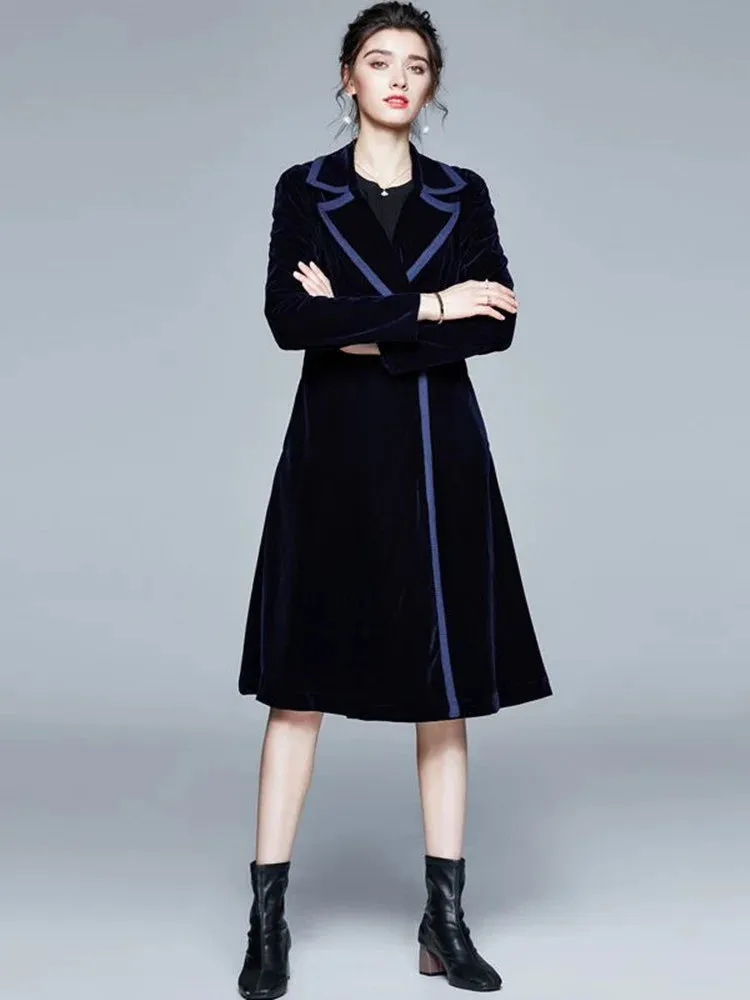 LVSANW JAMERARY Winter Runway Velvet Maxi Coat Women Vintage Notched Collar Wrap Black Thick Warm Long Trench Coat Outwear