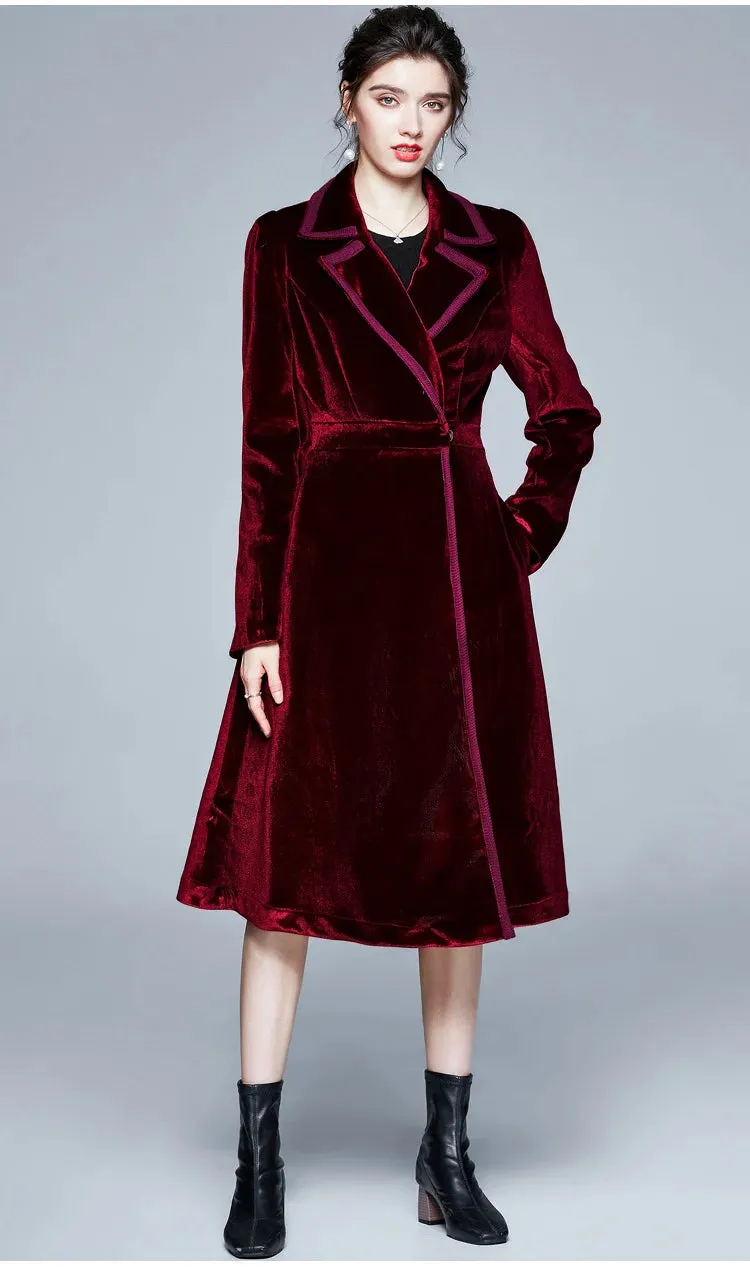 LVSANW JAMERARY Winter Runway Velvet Maxi Coat Women Vintage Notched Collar Wrap Black Thick Warm Long Trench Coat Outwear