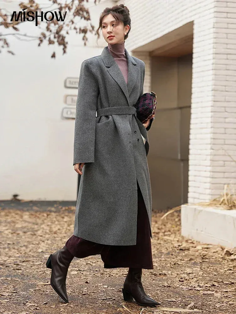 LVSANW MISHOW Vintage Woolen Long Coat Women Winter Coat Elegant Single Breasted Thick Woolen Jacket Woman Warm Outerwear MXC52W0206