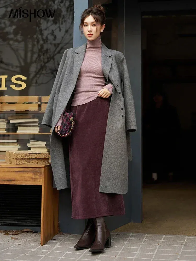 LVSANW MISHOW Vintage Woolen Long Coat Women Winter Coat Elegant Single Breasted Thick Woolen Jacket Woman Warm Outerwear MXC52W0206