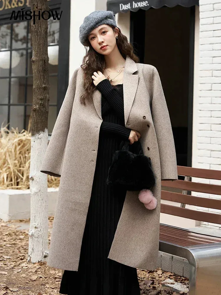 LVSANW MISHOW Vintage Woolen Long Coat Women Winter Coat Elegant Single Breasted Thick Woolen Jacket Woman Warm Outerwear MXC52W0206
