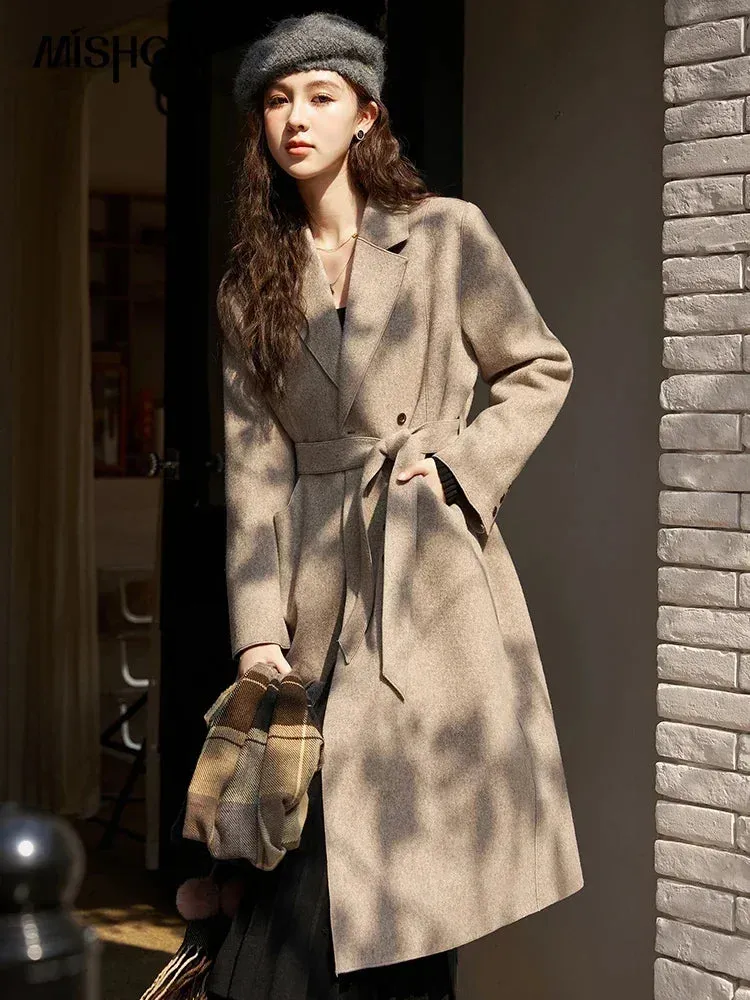 LVSANW MISHOW Vintage Woolen Long Coat Women Winter Coat Elegant Single Breasted Thick Woolen Jacket Woman Warm Outerwear MXC52W0206