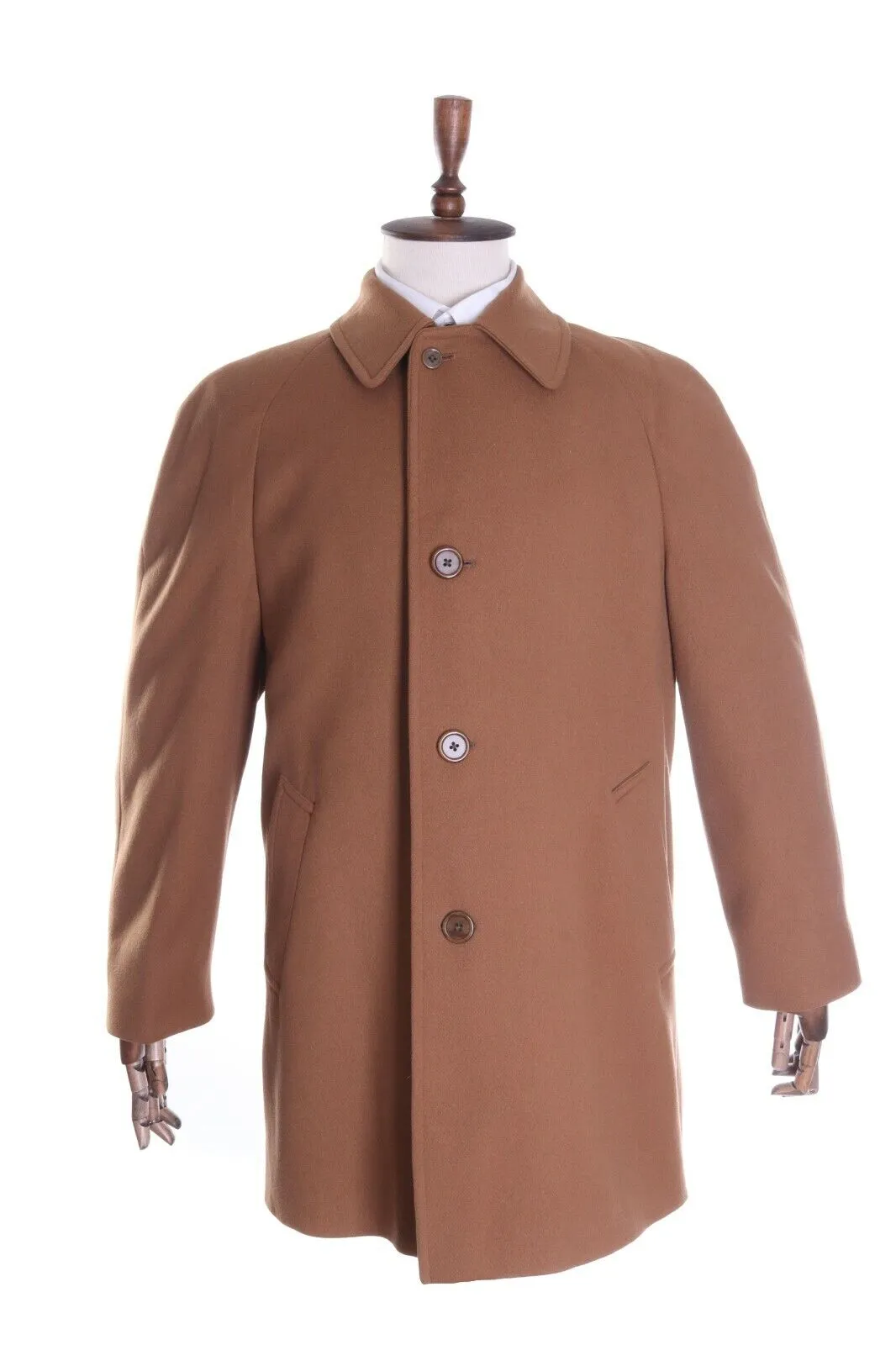 Men's AQUASCUTUM Camel 100% Wool Single-Breasted Coat Overcoat Size 42 R