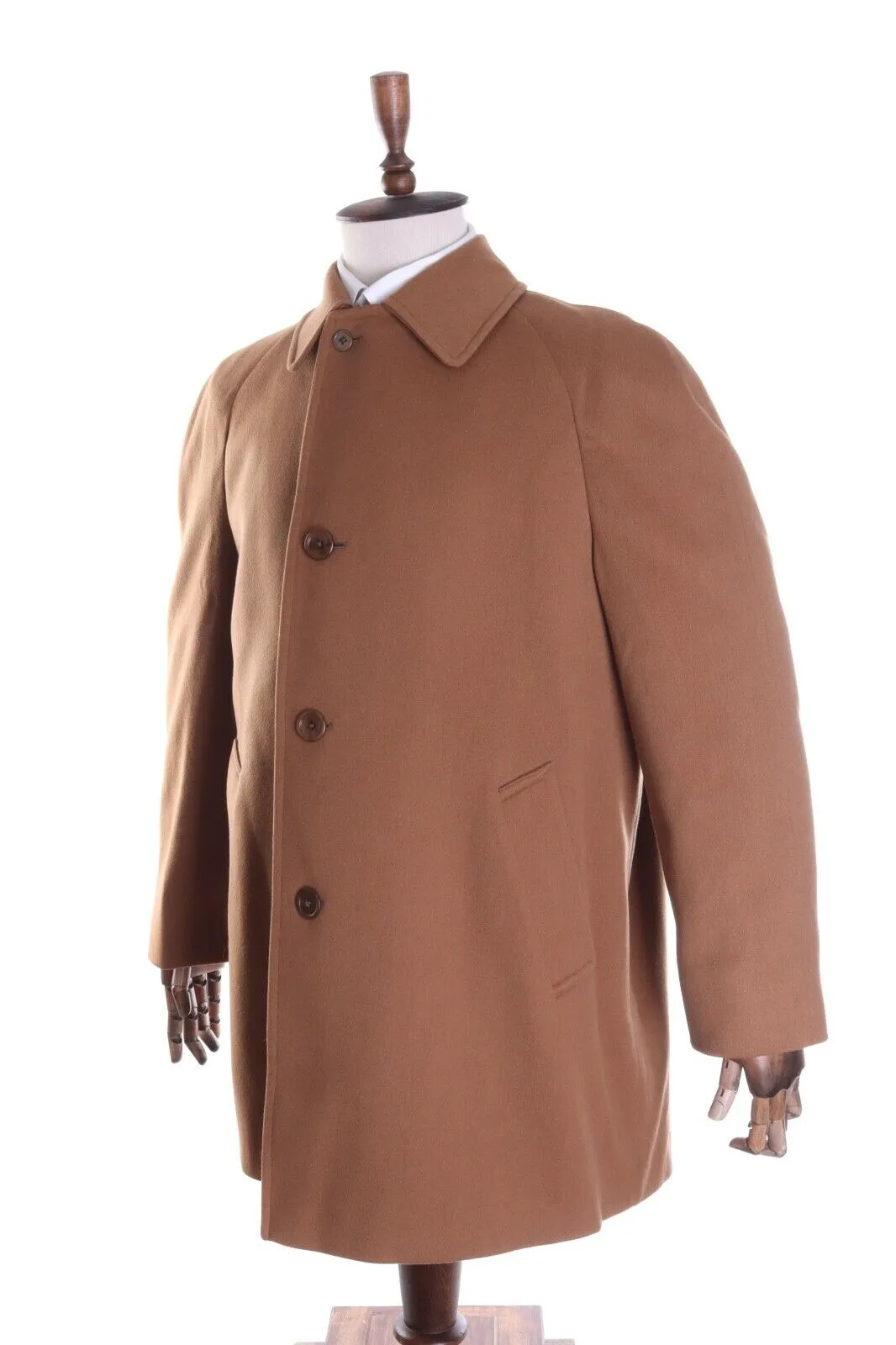 Men's AQUASCUTUM Camel 100% Wool Single-Breasted Coat Overcoat Size 42 R