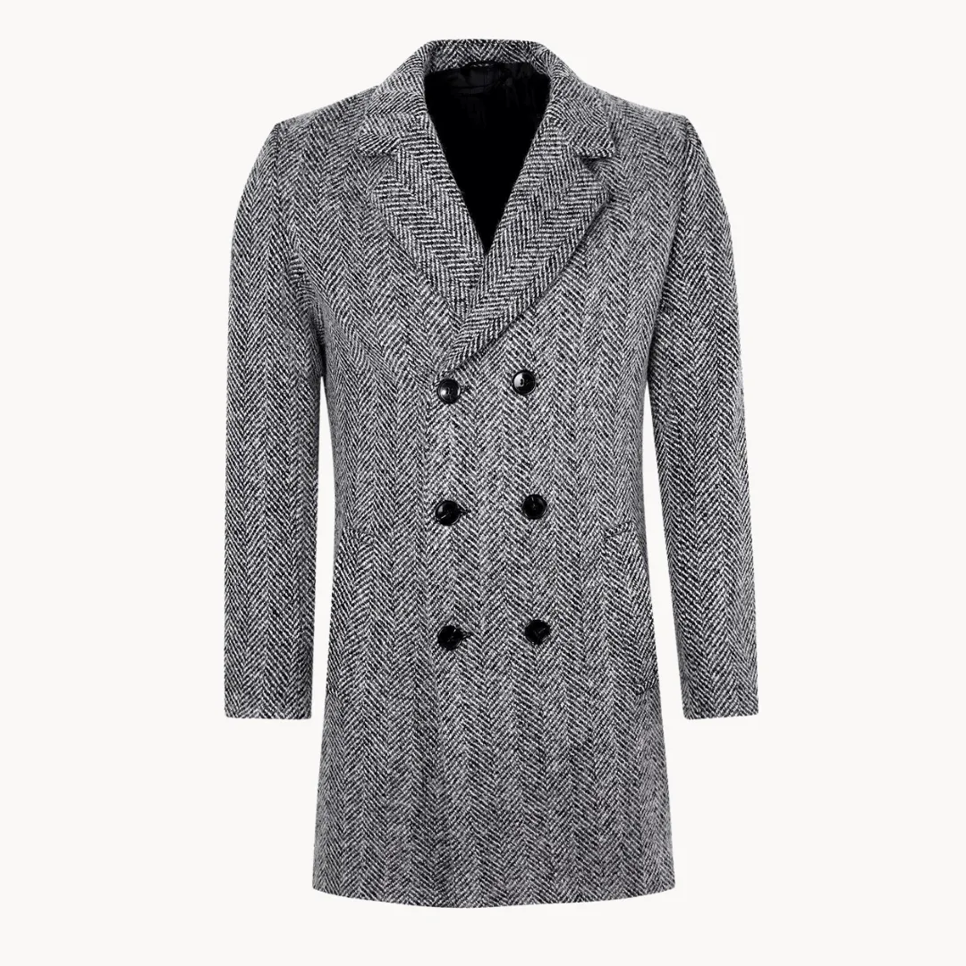 Men's Double-Breasted Herringbone Overcoat