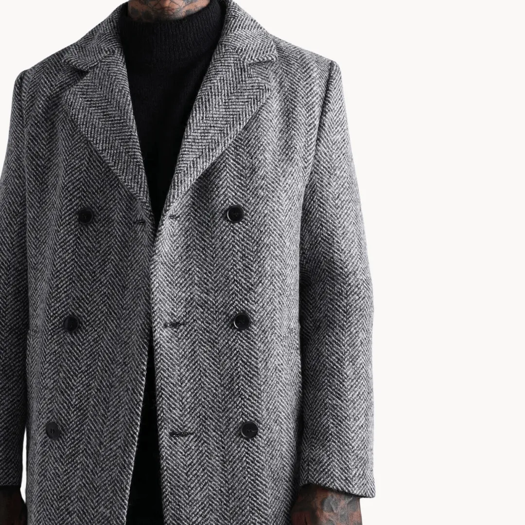 Men's Double-Breasted Herringbone Overcoat