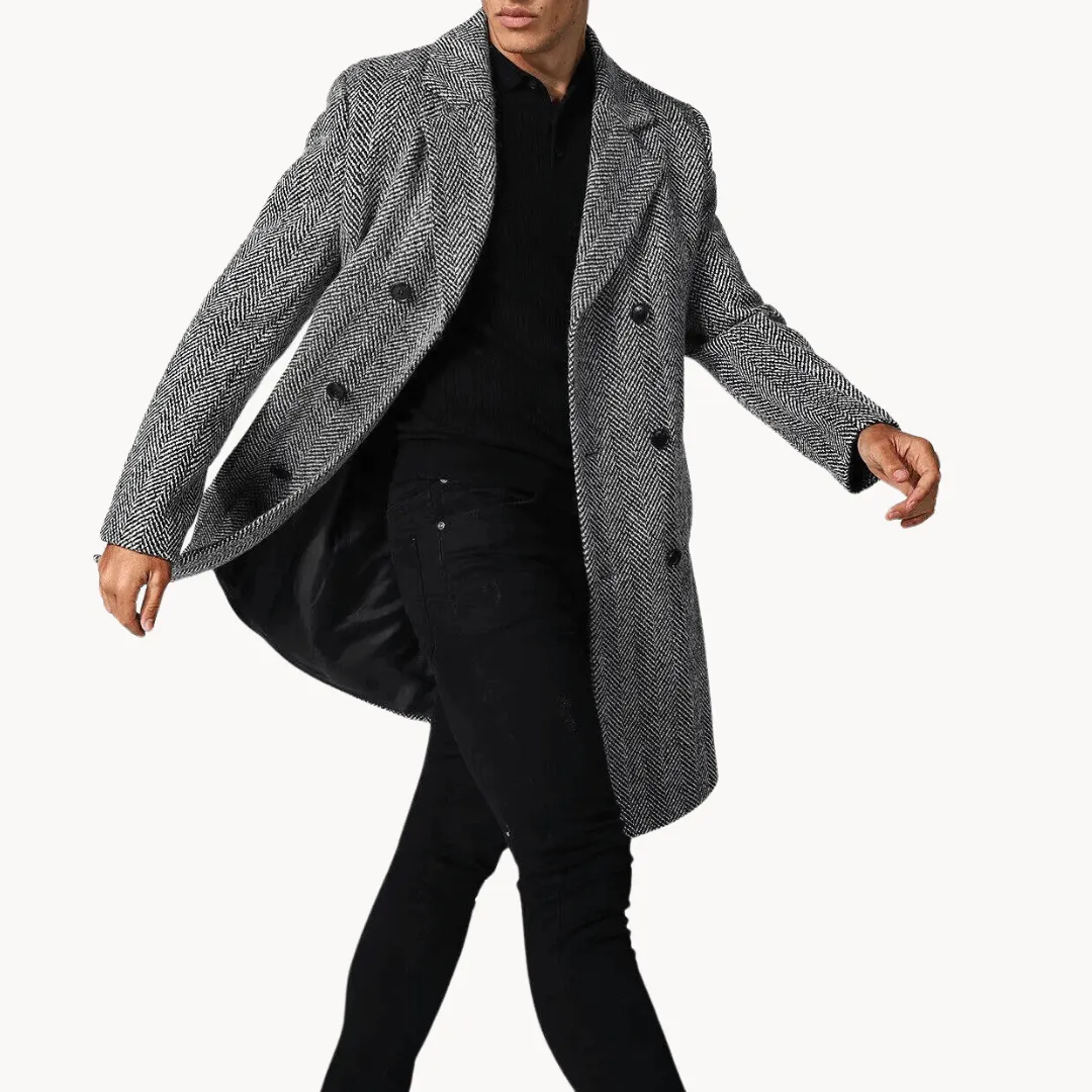 Men's Double-Breasted Herringbone Overcoat