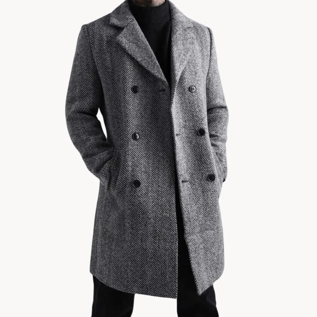 Men's Double-Breasted Herringbone Overcoat