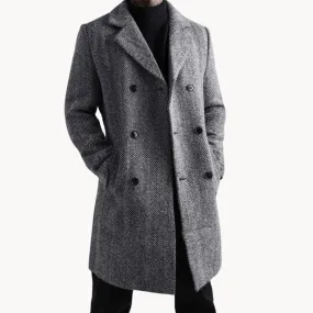 Men's Double-Breasted Herringbone Overcoat