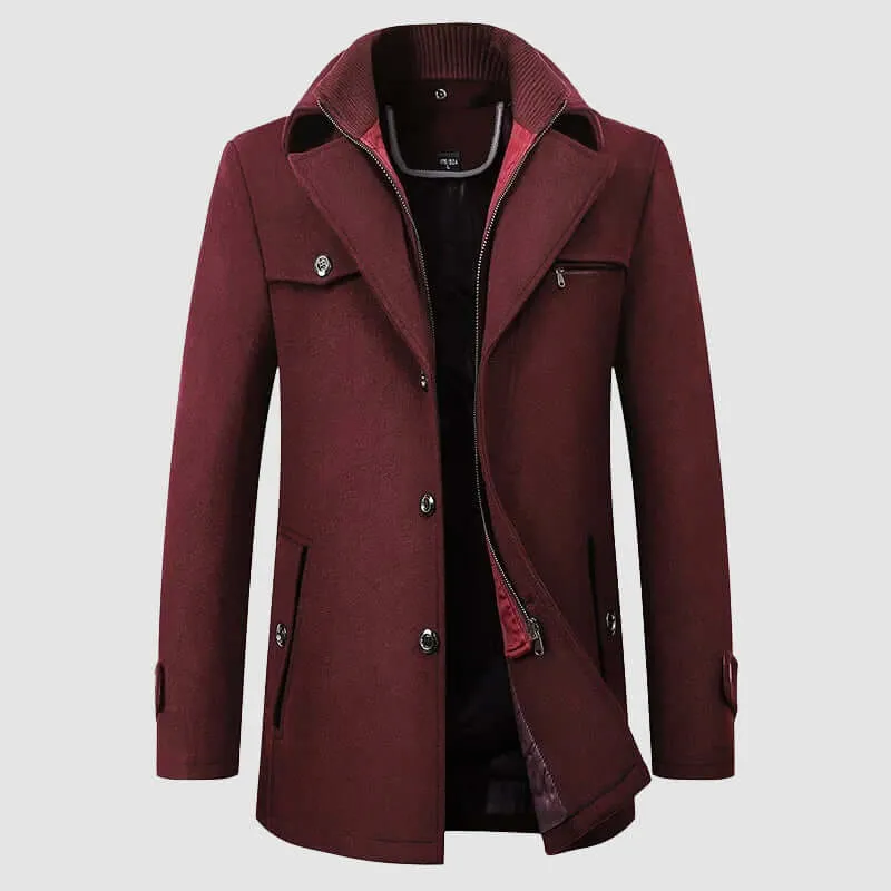 Men's Wool Blend Coat with Detachable Collar