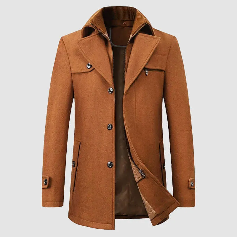 Men's Wool Blend Coat with Detachable Collar