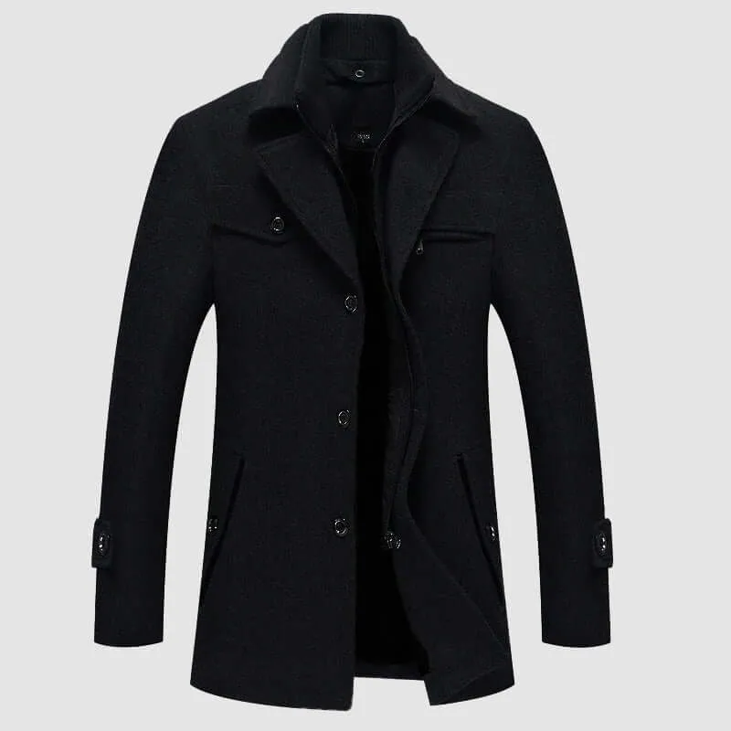 Men's Wool Blend Coat with Detachable Collar