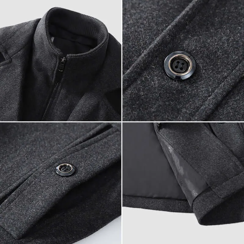 Men's Wool Blend Coat with Detachable Collar