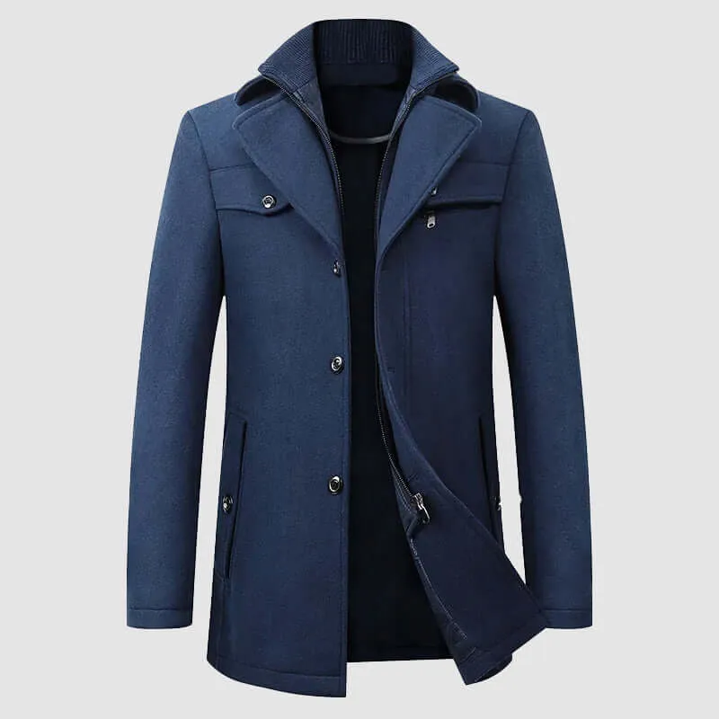 Men's Wool Blend Coat with Detachable Collar