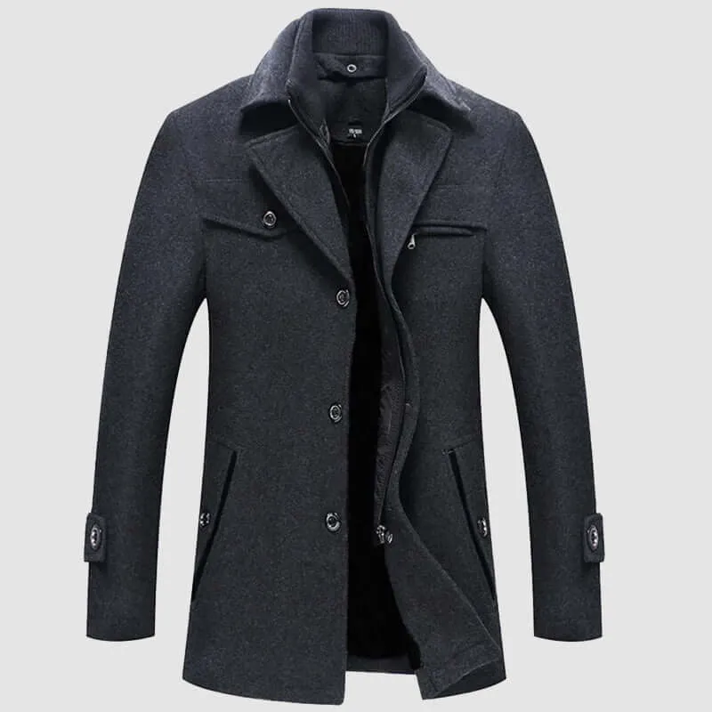 Men's Wool Blend Coat with Detachable Collar