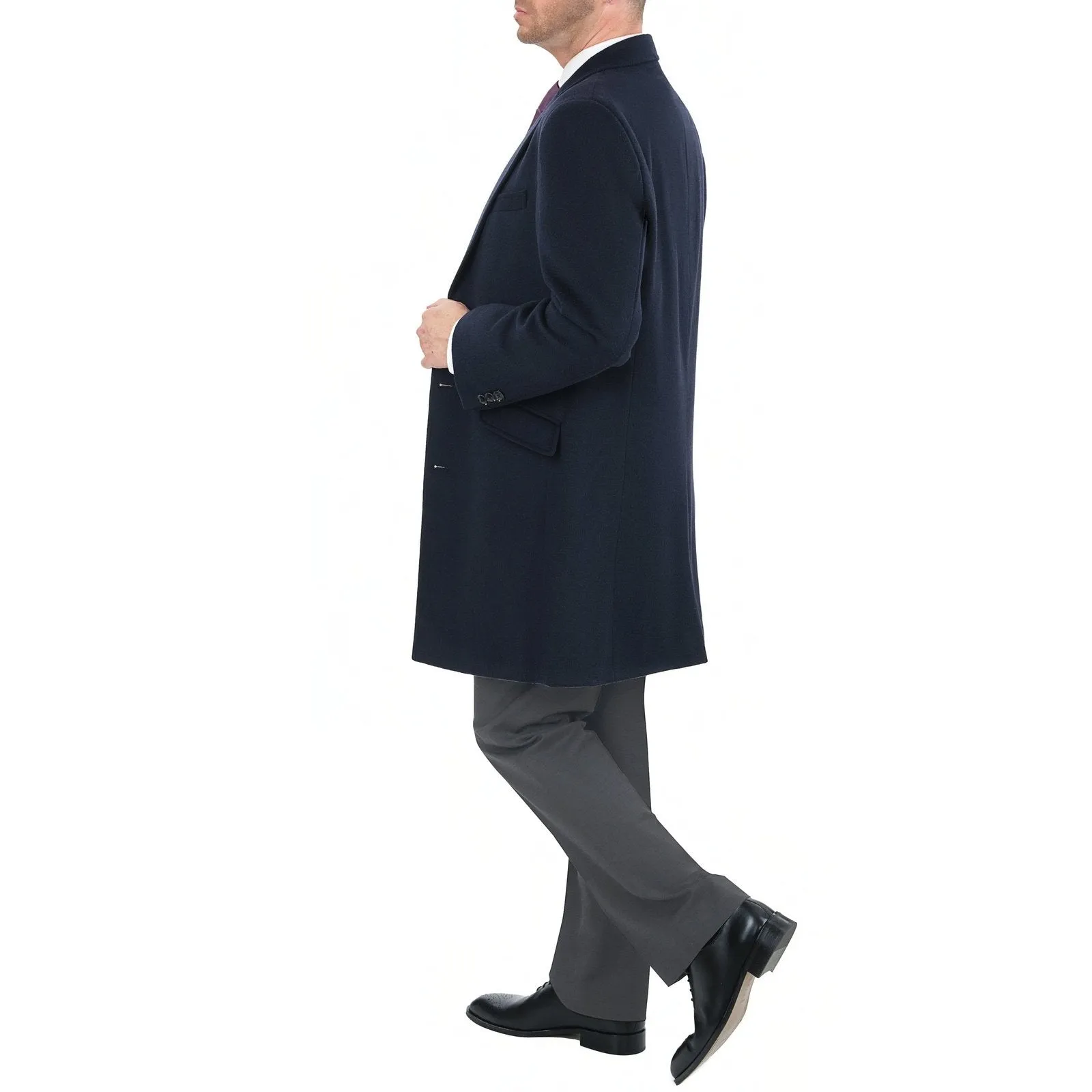 Men's Wool Cashmere Single Breasted Blue 3/4 Length Car Coat Top Coat