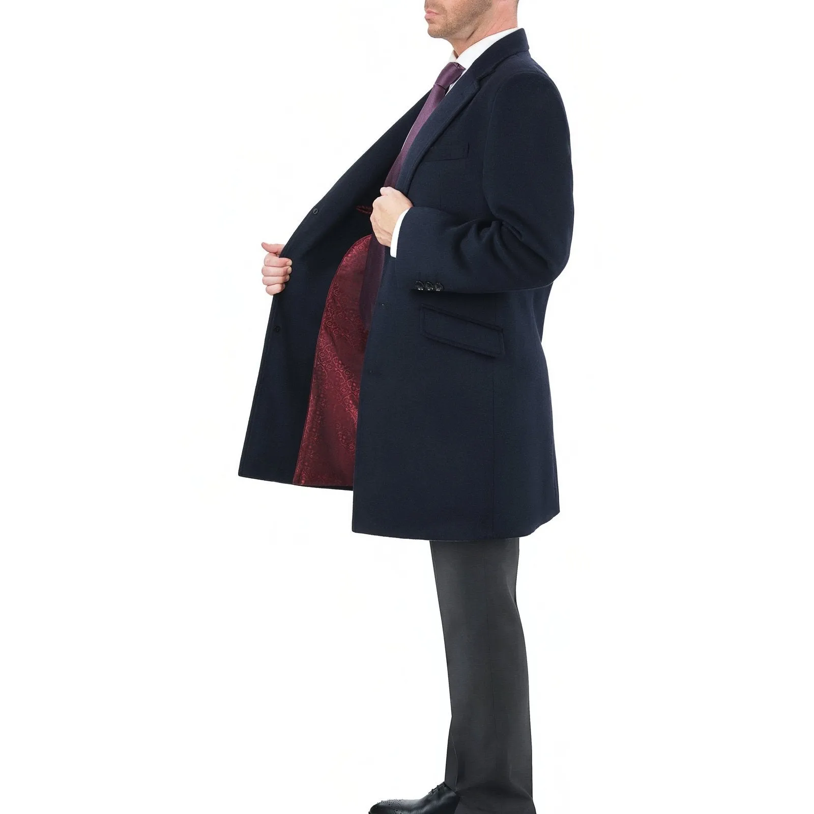 Men's Wool Cashmere Single Breasted Blue 3/4 Length Car Coat Top Coat