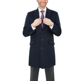 Men's Wool Cashmere Single Breasted Blue 3/4 Length Car Coat Top Coat