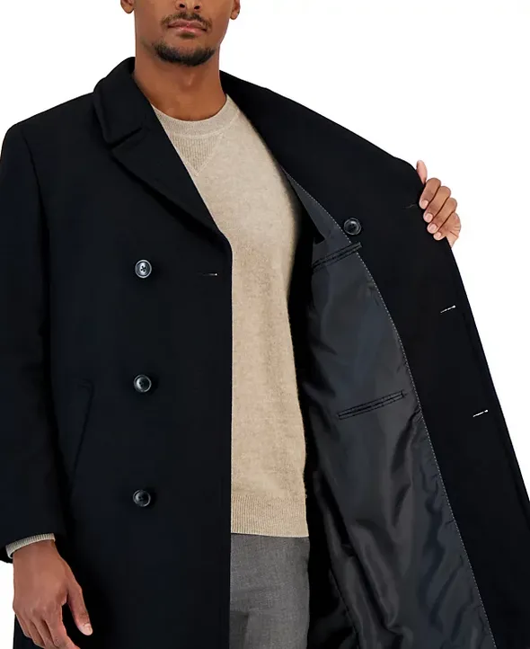 Nautica Mens Regular fit Overcoat Coat 44R Black Solid
