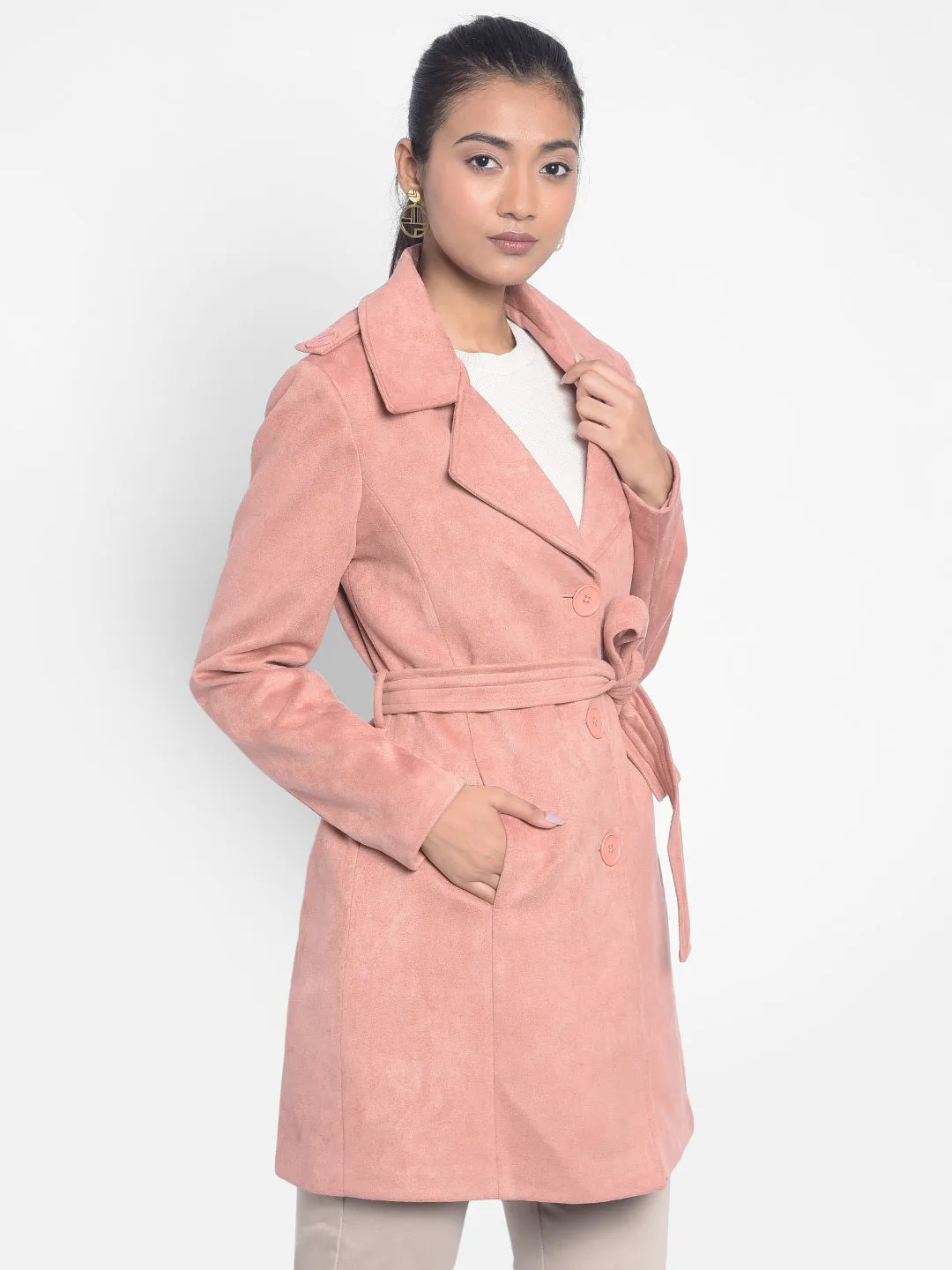 Peach Overcoat With Belt