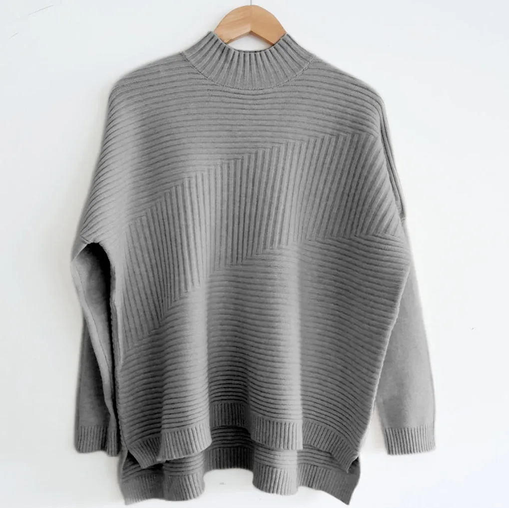 Ribbed Funnel Neck Jumper in Dark Grey