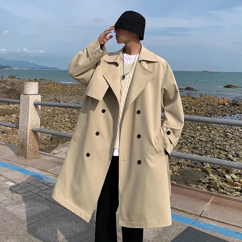 Streetwear Spring Trench Korean Men Fashion Overcoat for Male Long Windbreaker Streetwear Men’s Woman‘s Coat Loose New Clothing