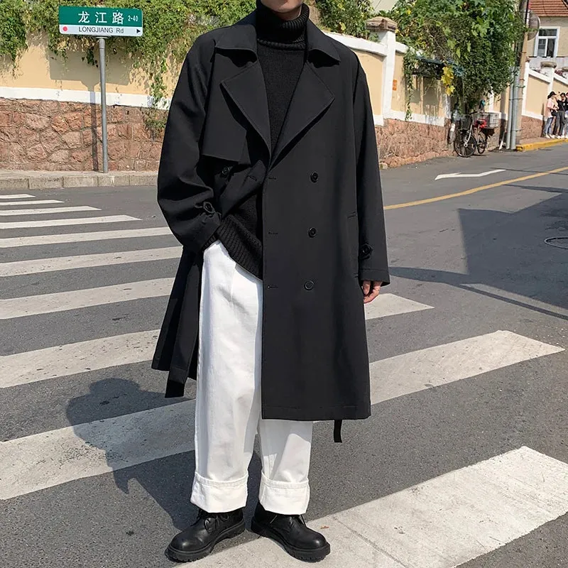 Streetwear Spring Trench Korean Men Fashion Overcoat for Male Long Windbreaker Streetwear Men’s Woman‘s Coat Loose New Clothing
