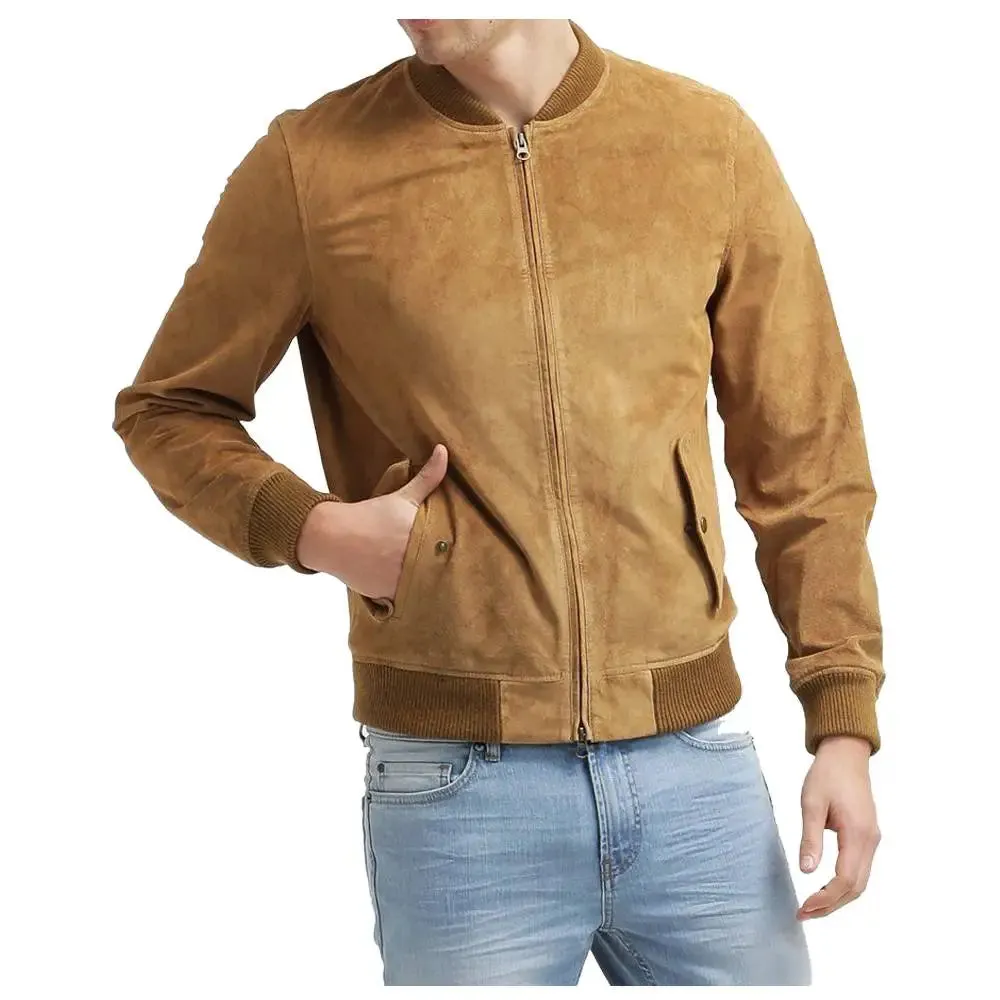 Suede Leather Bomber Jacket – Classic & Stylish