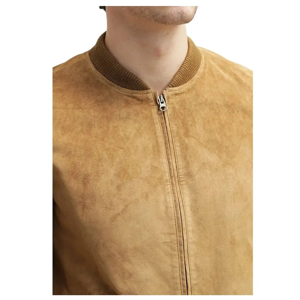 Suede Leather Bomber Jacket – Classic & Stylish