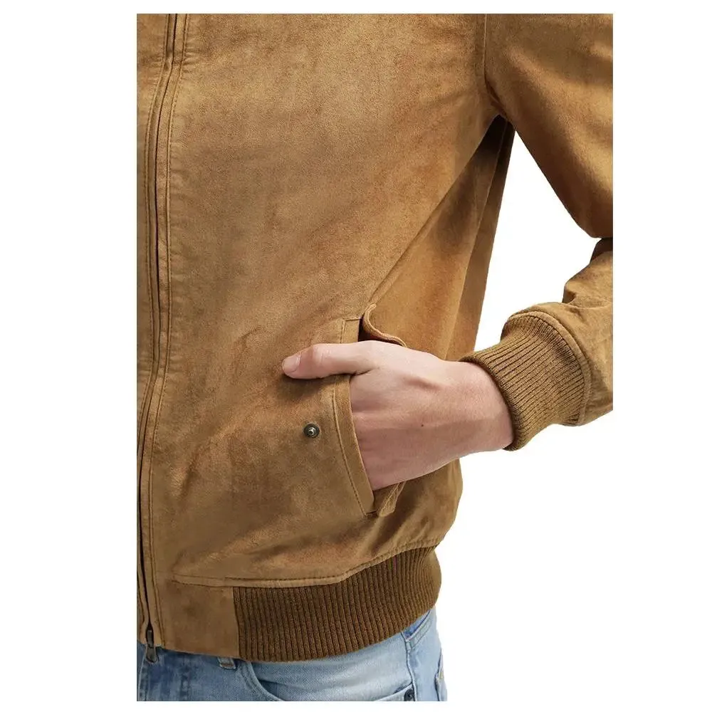 Suede Leather Bomber Jacket – Classic & Stylish