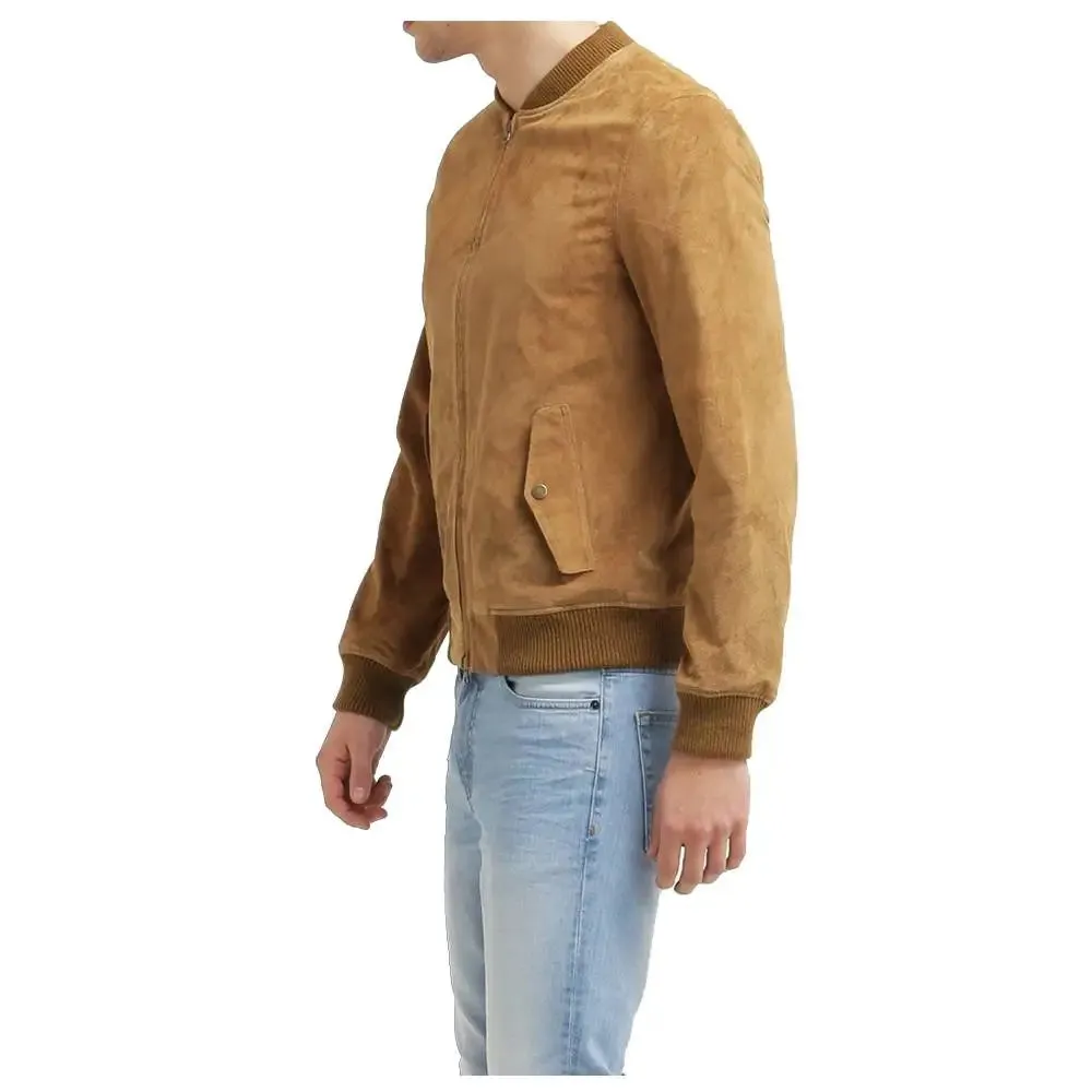 Suede Leather Bomber Jacket – Classic & Stylish