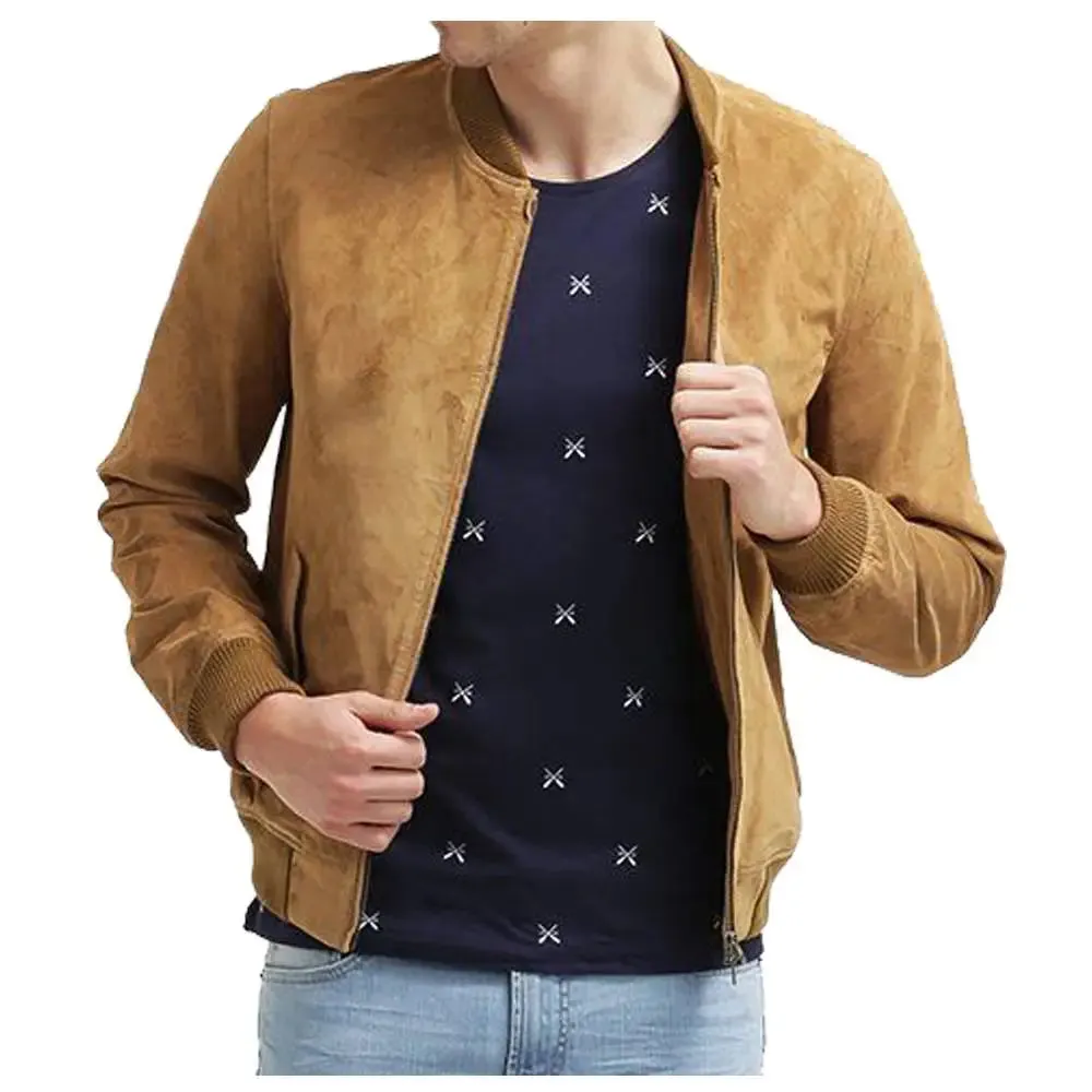 Suede Leather Bomber Jacket – Classic & Stylish