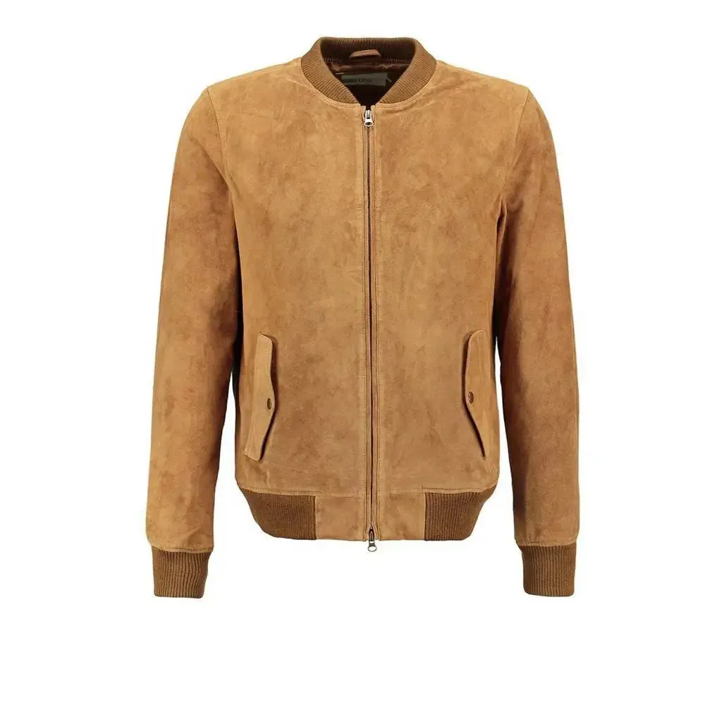 Suede Leather Bomber Jacket – Classic & Stylish