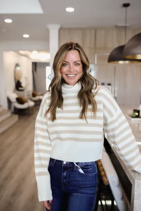 Truly Charming Striped Turtleneck Sweater - Cream/Taupe