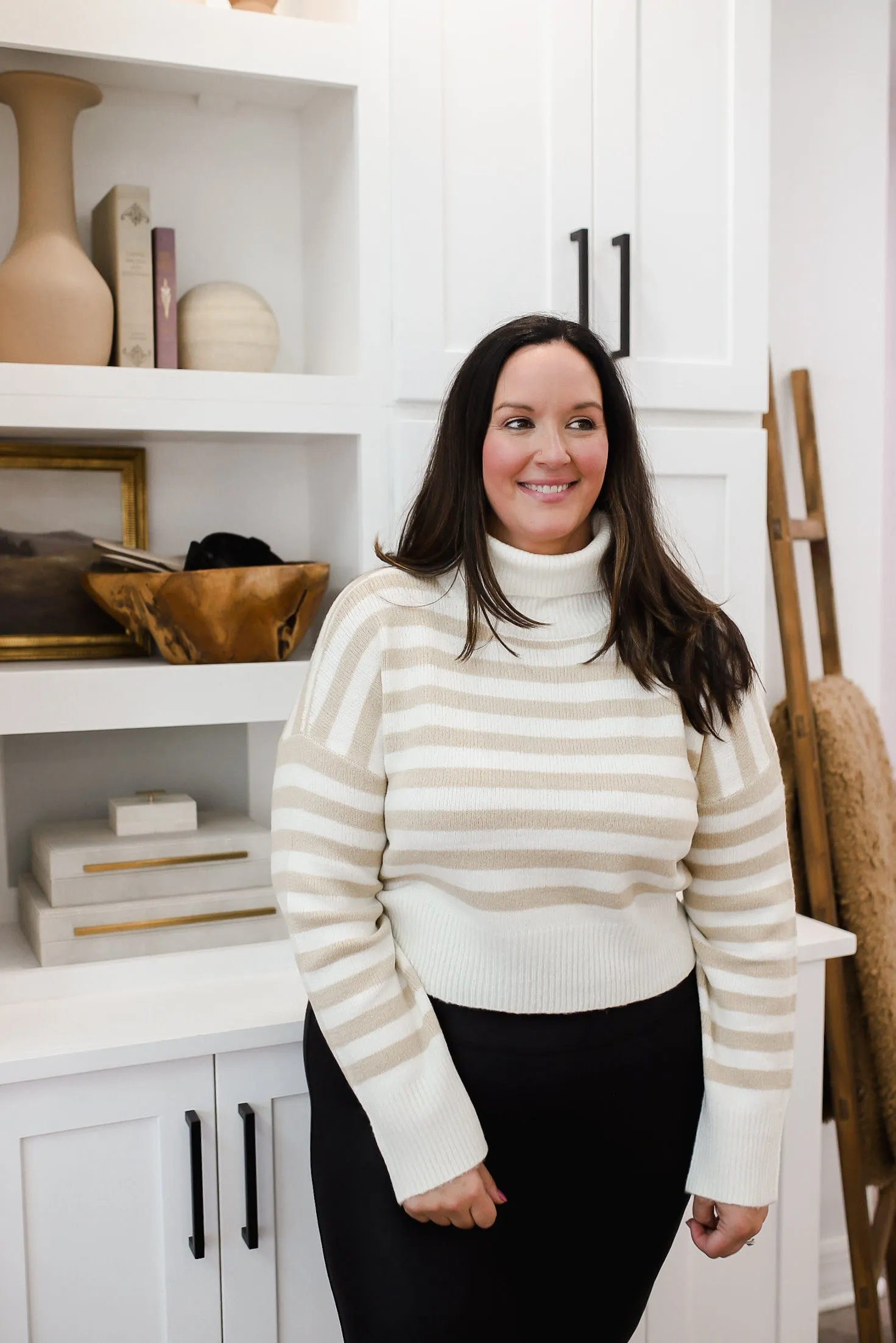 Truly Charming Striped Turtleneck Sweater - Cream/Taupe