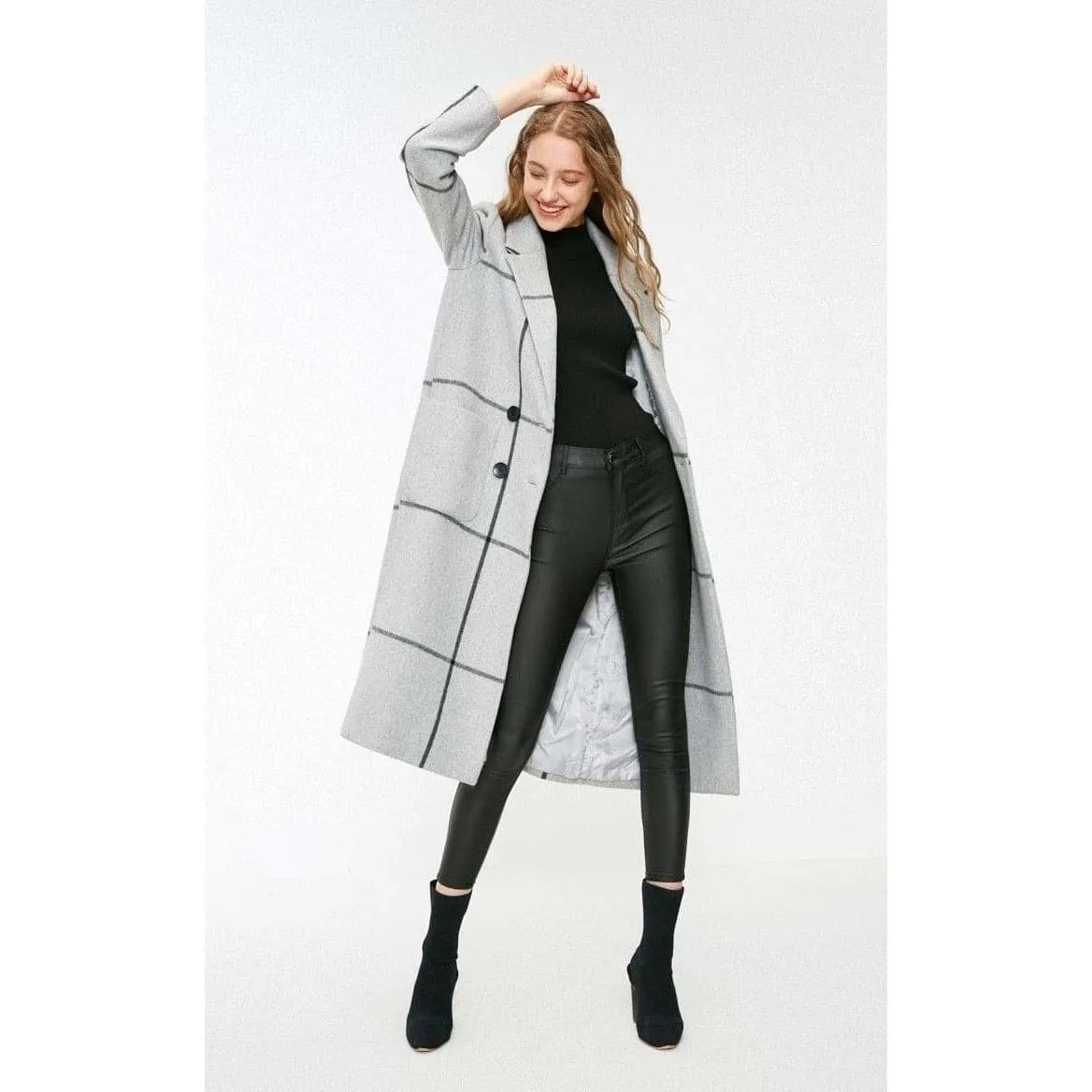 URBAN PLAID STRAIGHT TUBE OVERCOAT